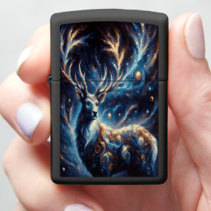 Mystical Cosmic Deer in Galactic Splendor Zippo Lighter