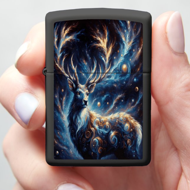 Mystical Cosmic Deer in Galactic Splendor Zippo Lighter (In Hand)