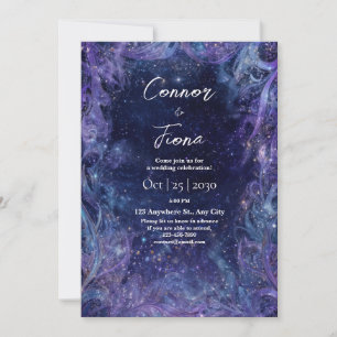 Mystical Cosmic Nebula Purple Starry Night Wedding Invitation