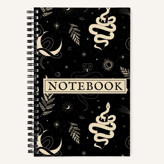 Mystical Cosmic with Snakes, Ferns,Stars and Moons Notebook (Front)