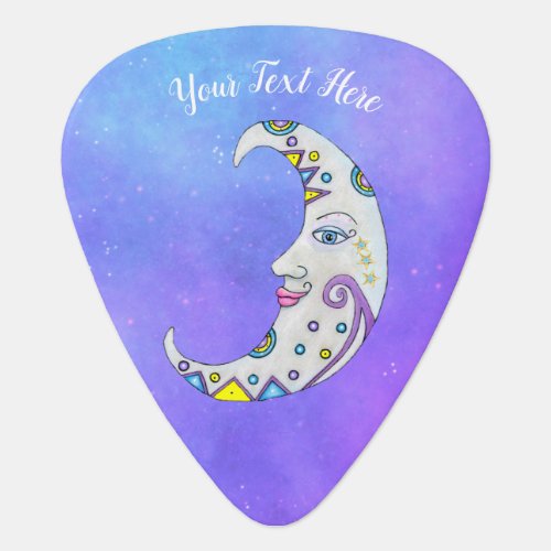 Mystical Crescent Moon Colorful Markings Face Sky Guitar Pick