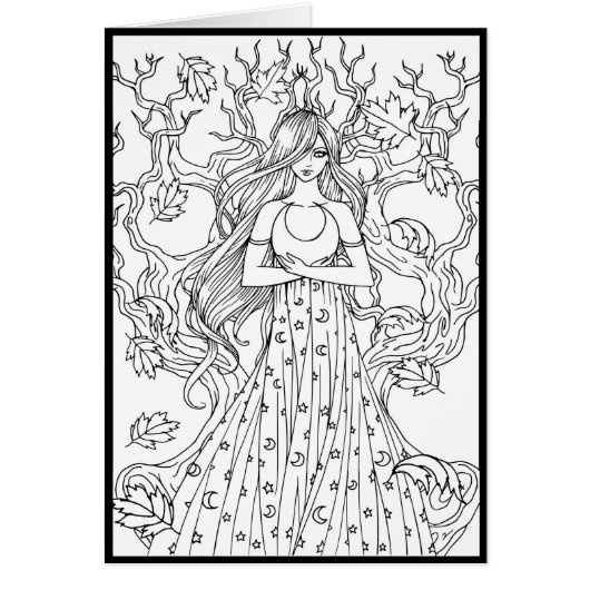 Mystical Crescent Moon Fairy Fantasy Coloring Card (Front)