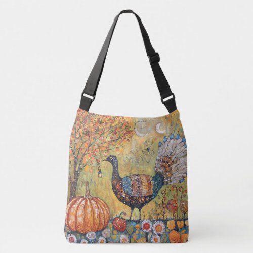 Mystical Crescent Moon Fall Turkey Crossbody Bag