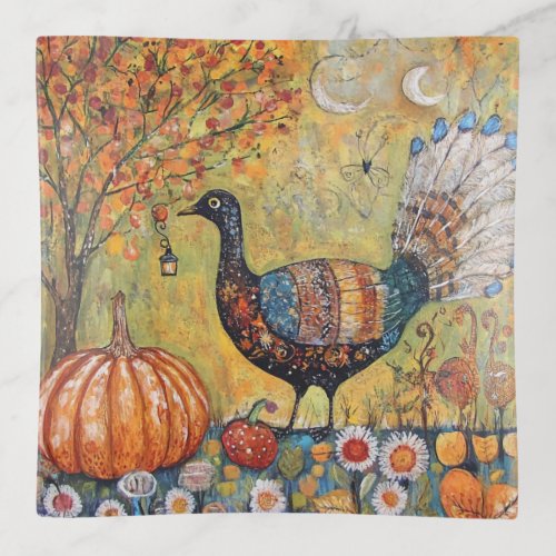 Mystical Crescent Moon Fall Turkey Trinket Tray