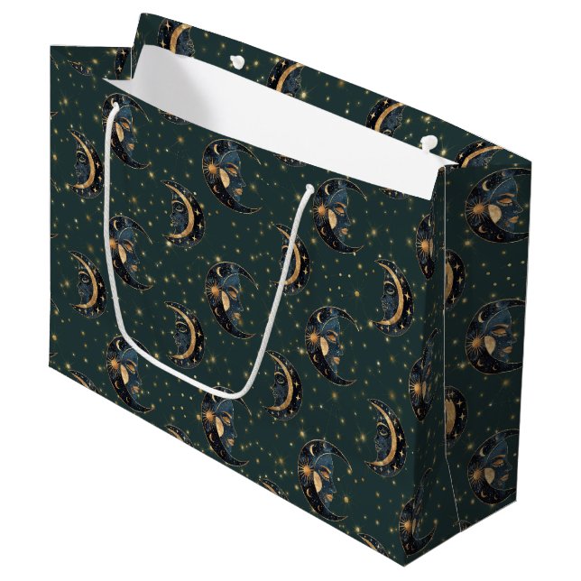 Mystical Crescent Moon Star Pattern Large Gift Bag (Front Angled)