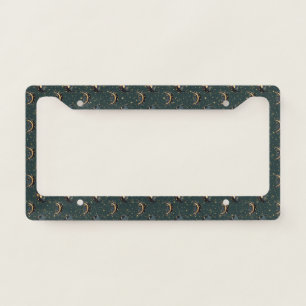 Mystical Crescent Moon Star Pattern License Plate Frame