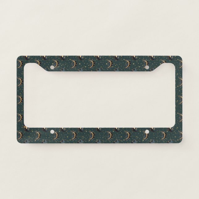 Mystical Crescent Moon Star Pattern License Plate Frame (Front)