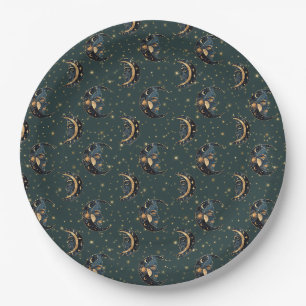 Mystical Crescent Moon Star Pattern Paper Plates