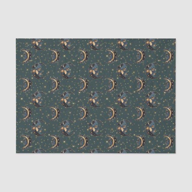 Mystical Crescent Moon Star Pattern Tissue Paper (Front)