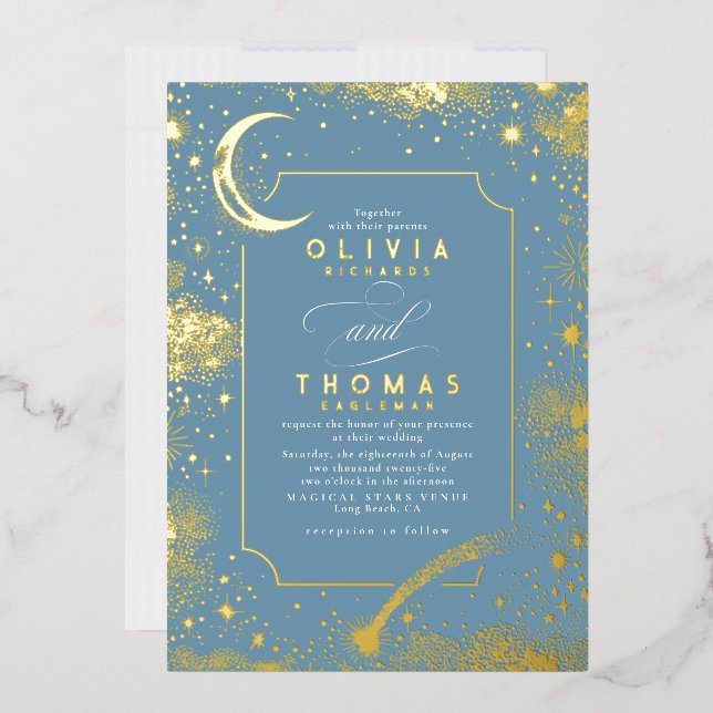 Mystical Crescent Moon Starry Night Boho Wedding Foil Invitation (Envelope)