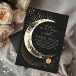 Mystical Crescent Moon Starry Night Boho Wedding Foil Invitation<br><div class="desc">This wedding invitation is all about the grand adventure that awaits, perfect for those dreaming of a celebration themed: "Under the Stars, " "Written in the Stars" or "To the Moon and Back." It paints a vivid picture of the night sky, brimming with the intrigue of uncharted planets, distant galaxies,...</div>