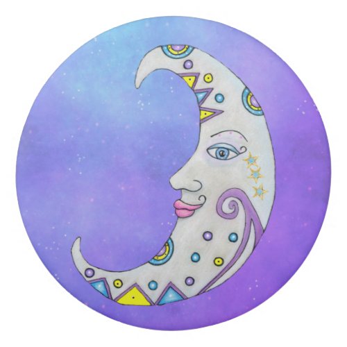 Mystical Crescent Moon With Face Colorful Markings Eraser