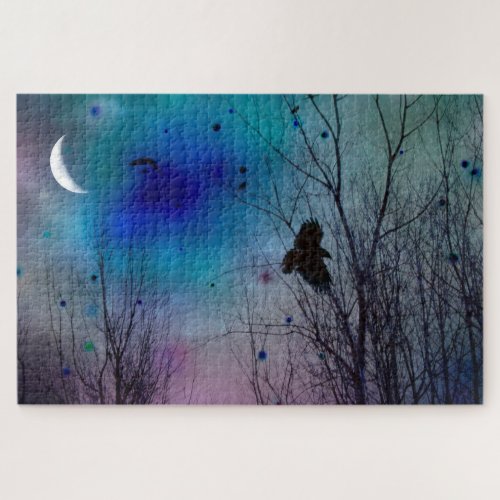 Mystical Crow And A Crescent Moon Jigsaw Puzzle