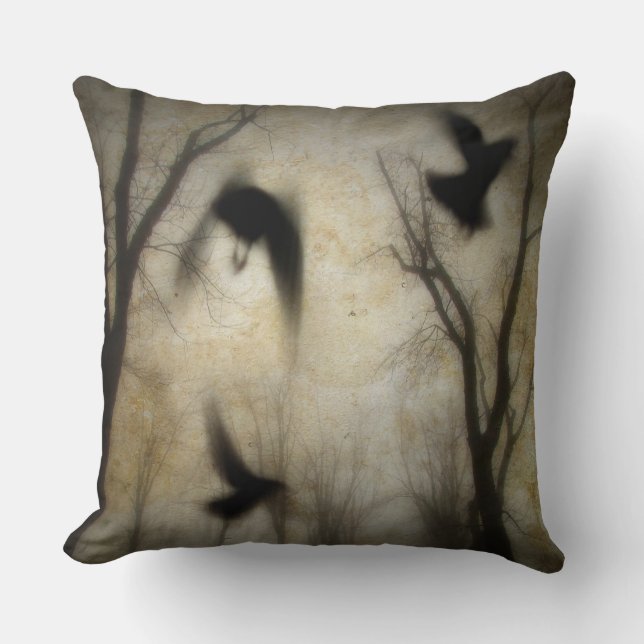 Mystical Crow Forest Throw Pillow (Front)