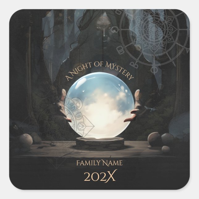 Mystical Crystal Ball Fortune Teller Halloween Square Sticker (Front)