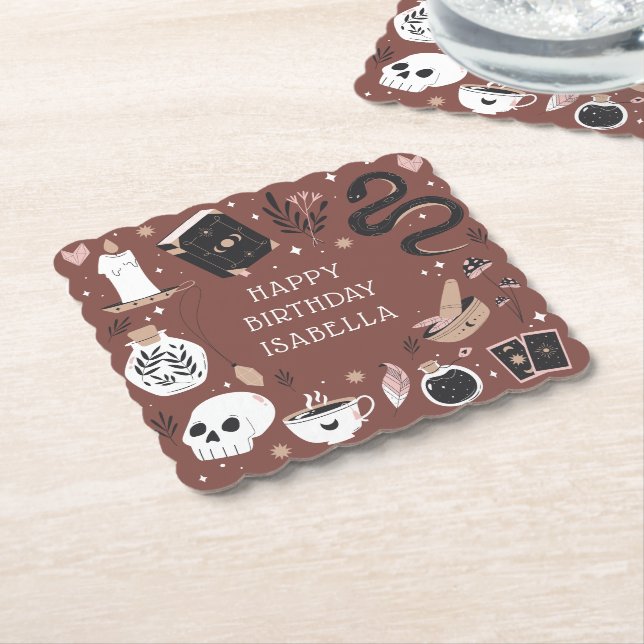 Mystical Crystal Fortune Teller Birthday Party Paper Coaster (Angled)