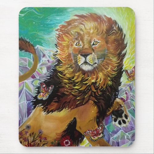 Mystical Crystal Lion Painting New Worlds  Mouse Pad
