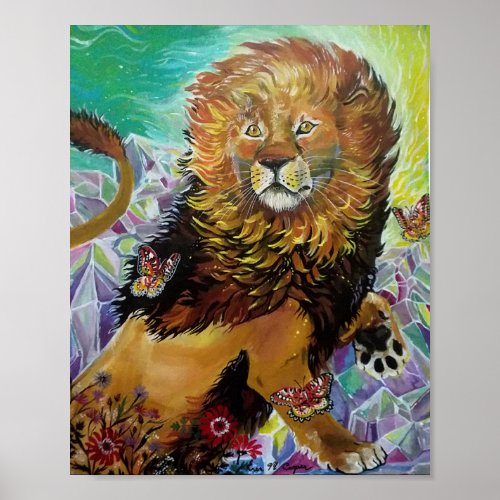 Mystical Crystal Lion Painting New Worlds Poster