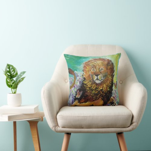 Mystical Crystal Lion Painting New Worlds  Throw Pillow