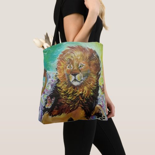 Mystical Crystal Lion Painting New Worlds   Tote Bag