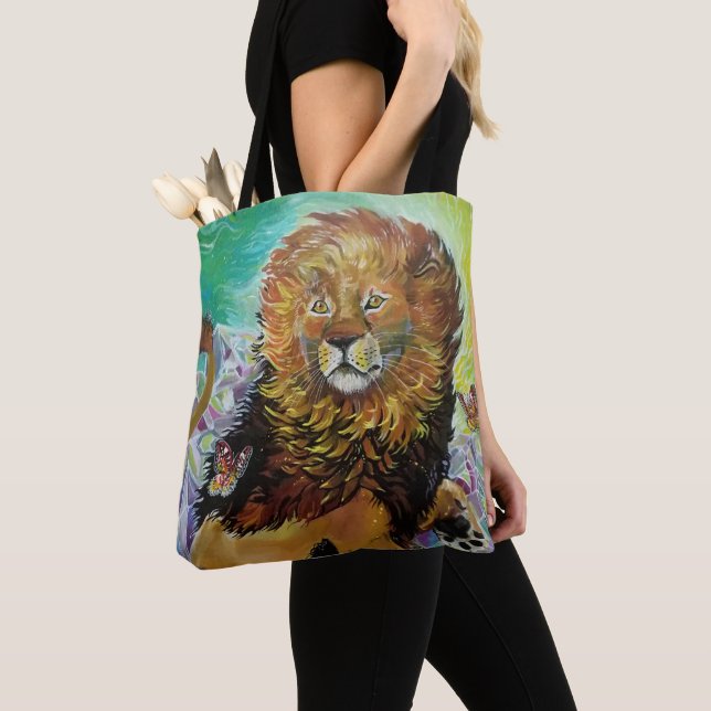 Mystical Crystal Lion Painting "New Worlds"   Tote Bag (Close Up)