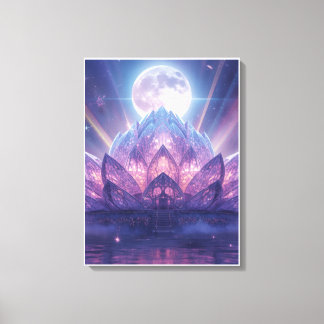 Mystical Crystal Lotus Temple and Full Moon Fantas Canvas Print