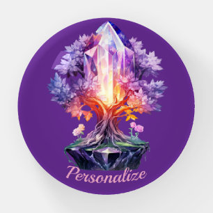 Mystical Crystal Tree on Purple Radiant Gemstone Paperweight