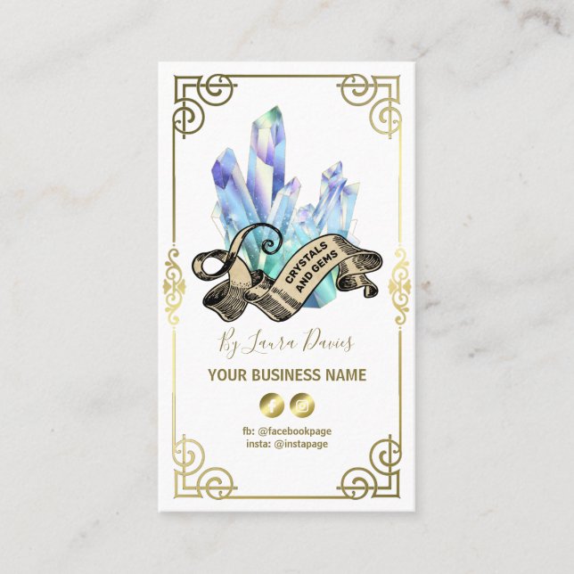Mystical Crystal White And Gold Business Card (Front)