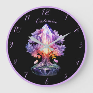 Mystical Crystal Zen Yoga Tree Fantasy Art Large Clock