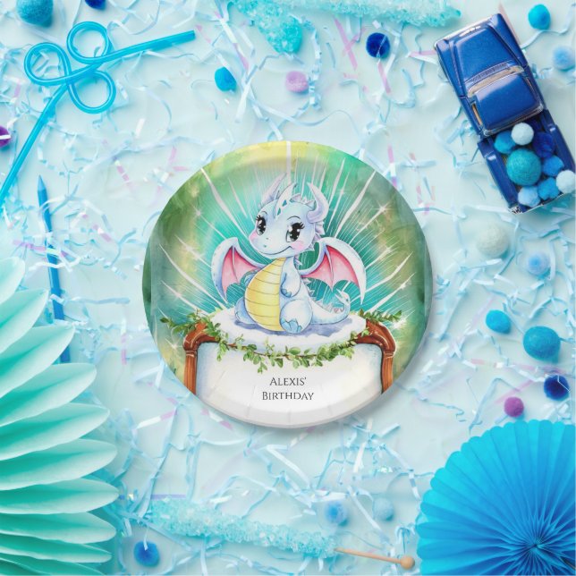 Mystical Cute Dragon Birthday Paper Plates (Party)