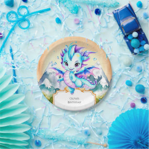 Mystical Cute Ice Dragon Birthday Paper Plates