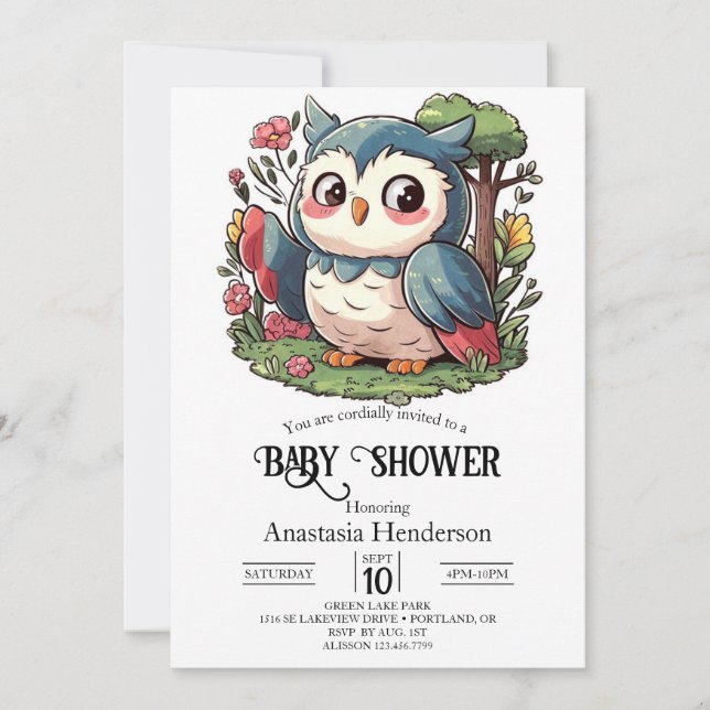 Mystical Cute Owl Baby Shower Invitation (Front)