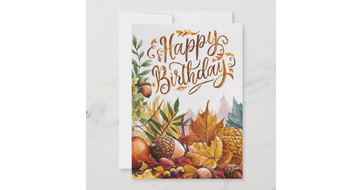 Mystical Cute Woodland Autumn Fall Happy Birthday Card | Zazzle