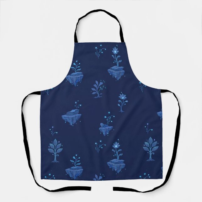 Mystical Cyberpunk Botanical Elements in Midnight  Apron (Front)