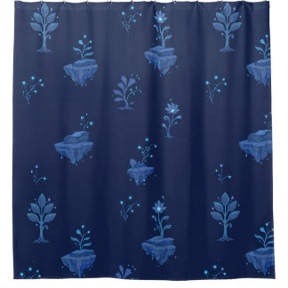 Mystical Cyberpunk Botanical Elements in Midnight  Shower Curtain