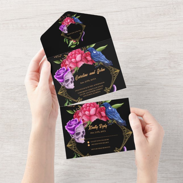 Mystical dark and romantic wedding design all in one invitation (Tearaway)