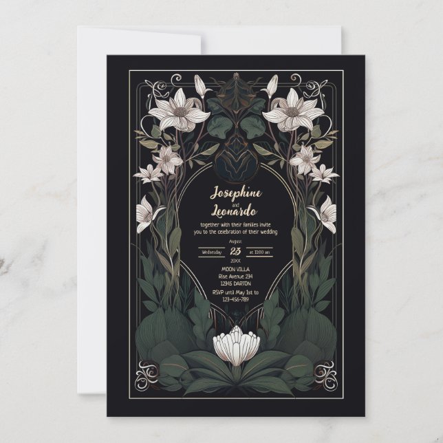 Mystical Dark Art Nouveau Wedding Invitation (Front)