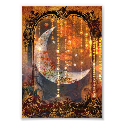 Mystical Dark Gold Crescent Moon Jewels Photo Print