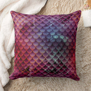 Mystical Dark Mermaid Scales & Ocean Trident illow Throw Pillow