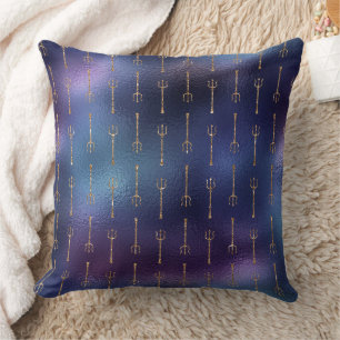 Mystical Dark Mermaid Scales & Ocean Trident illow Throw Pillow