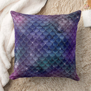 Mystical Dark Mermaid Scales & Ocean Trident illow Throw Pillow