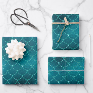 Mystical Dark Mermaid Scales & Ocean Trident illow Wrapping Paper Sheets