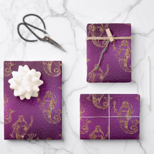 Mystical Dark Mermaid Scales & Ocean Trident illow Wrapping Paper Sheets