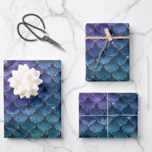 Mystical Dark Mermaid Scales & Ocean Trident illow Wrapping Paper Sheets