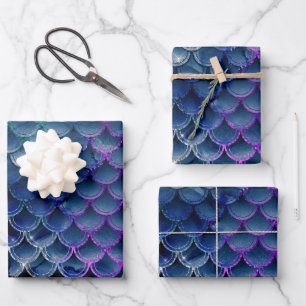 Mystical Dark Mermaid Scales & Ocean Trident illow Wrapping Paper Sheets