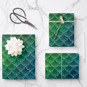 Mystical Dark Mermaid Scales & Ocean Trident illow Wrapping Paper Sheets