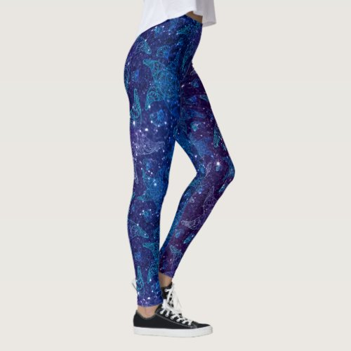 Mystical Deep blue starfish on glitters Leggings