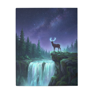 Mystical Deer Waterfall Metal Print