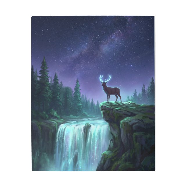 Mystical Deer Waterfall Metal Print (Front)