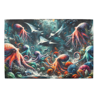 Mystical Depths: Octopuses & Mantas in Oceanic Bal Metal Print